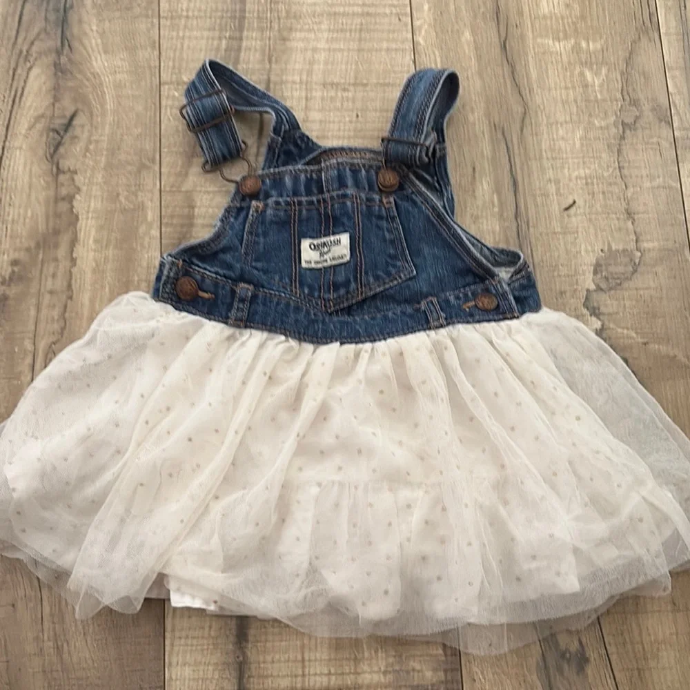 OshKosh B'gosh Blue Denim Dress with Cream Tulle 18 month - Picture 1 of 6